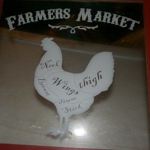 wood & clear plastic picture of a chicken.